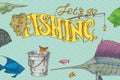 Lets Go Fishing Postcard Royalty Free Stock Photo