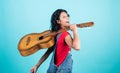 lets go. Singing Songs. talented musician. Lifestyle and People Concept. playing the guitar. play on string instrument Royalty Free Stock Photo