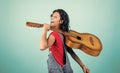 lets go. Singing Songs. talented musician. Lifestyle and People Concept. playing the guitar. play on string instrument Royalty Free Stock Photo
