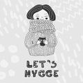 Lets hygge card monochrome girl in sweater Royalty Free Stock Photo