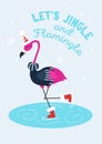 Lets jingle and flamingo holidays greeting card