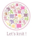 Lets knit. Knitting and needlework sign Royalty Free Stock Photo