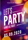 Lets party design poster. Night club template. Music disco party invitation from DJ