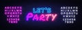 Lets Party Neon sign Vector. Night Party neon poster, design template, modern trend design, night signboard, night Royalty Free Stock Photo