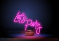 Lets Party Neon sign Vector. Night Party neon poster, design template, modern trend design, night signboard, night Royalty Free Stock Photo