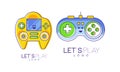 Lets Play Logo Collection, Video Game Controller, Computer Games Label Templates Design Vector Illustration