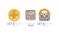 Lets Play Logo Design Collection, Video Game Console Labels Vector Illustration Royalty Free Stock Photo