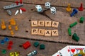 `Lets Play` made from Scrabble game letters Royalty Free Stock Photo