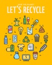 Lets Recycle Sign Round Design Template Color Thin Line Icon Banner. Vector Royalty Free Stock Photo