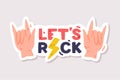 Lets Rock Positive Sticker Design with Horn Sign and Saying Vector Illustration