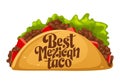 Lets taco typography mexican food with hand drawn lettering. Cartoon fast street food isolated . Vector illustration