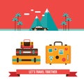 Lets travel background with suitcases bag Summer vacation concept Royalty Free Stock Photo