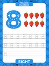 Number 8 trace, Worksheet for learning numbers, kids learning material, kids activity page