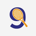 Letter 9 Padel Tennis Logo. Padel Racket Logo Design. Beach Table Tennis Club Symbol