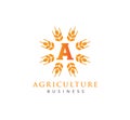 letter a agriculture technology with wheat symbol vector logo design