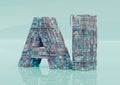 Letter AI Artificial intelligence cyberpunk typography text engine. Technology concept. Blender 3D