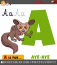 Letter A from alphabet with cartoon aye-aye animal character