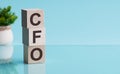 Letter of the alphabet of CFO on a light blu background