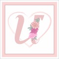 The letter `U` in the alphabet. Decoratively decorated with flowers.