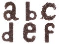 Letter of alphabet made of coffee beans