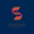 The letter alphabet `S` made from Two Shrimp symbol icon set orange violet gradient color design illustration isolated
