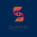 The letter alphabet `S` made from Two Shrimp symbol icon set orange violet gradient color design illustration isolated on white