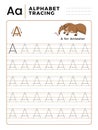 Letter A Alphabet Tracing Book with Example and Funny Anteater Cartoon. Preschool worksheet for practicing fine motor skill.