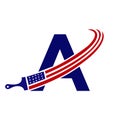 Letter A American Paint Logo Concept with Paint Brush Vector Template