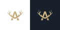 Letter A antler logo design . creative logo design . vector illustration Royalty Free Stock Photo