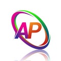 letter AP logotype design for company name colorful swoosh. vector logo for business and company identity