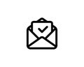 Letter approved line icon. Envelope with paper sheet with check mark. Envelope with confirmed document. Vector on isolated white