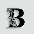Letter B. Black flower alphabet. Beautiful capital letters with shadow