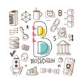 Letter B - Blockchain, cute alphabet series in doodle style