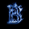 Letter B. Blue fire flames on black Royalty Free Stock Photo