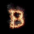 Letter B burning in fire with smoke, digital art isolated on black background, a letter from alphabet set Royalty Free Stock Photo