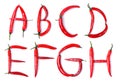 The letter A, B, C, D, E, F, G, H composed of red chili peppers