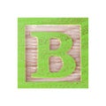 Letter B childs wood block on white with clipping path