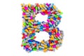 Letter B from colored capsules. 3D rendering