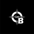 Letter B and compass arrow flat logo icon isolated on dark background