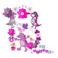 Letter `B`. Cute cartoon wild african animals, flowers and birds on white background and text `Be unique` Royalty Free Stock Photo