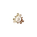 Letter B Decorative Alphabet Logo Isolated On White Background, Elegant Curl & Floral Logo Concept, Luxury Bronze Initial Abjad