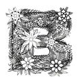 Letter B. Dudling drawing, mandala. Alphabet in the style of dudling, letters of the alphabet.