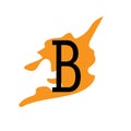 Letter B with illustration of orange color backing