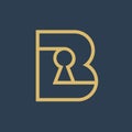 Letter B key hole logo icon design template elements, line art style vector illustration, gold color isolated on black background Royalty Free Stock Photo
