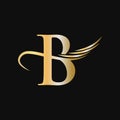 Letter B Logo Design Template. B Letter Logotype Business And Company Identity Vector With Golden, Fashion, Wing Concept Royalty Free Stock Photo