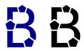 Letter B logo with pentagons, patterned, isolated.