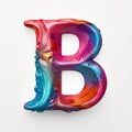 letter B made of colorful contrast paint on white background generative AI