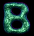 Letter B made of natural green snake skin texture isolated on black. Royalty Free Stock Photo