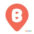 Letter B map pin symbol, initial B location pin pointer icon vector illustration, alphabet b with red map marker sign