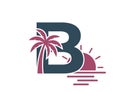 letter b with palm tree and sunset. creative vacation alphabet logo. summer and exotic tourism design Royalty Free Stock Photo